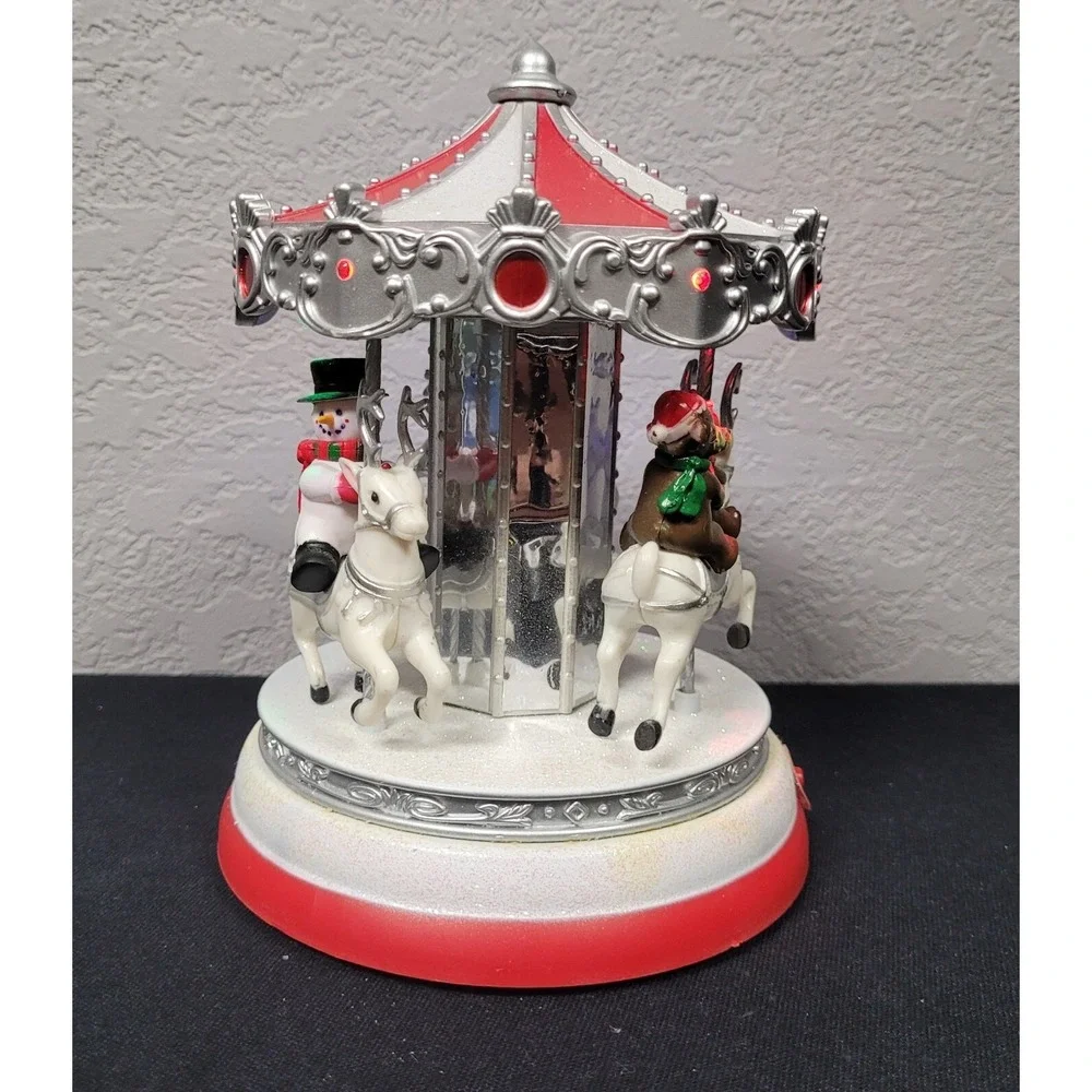 Pan Asian Creations Light Up Musical Christmas Merry Go Round Carousel Santa